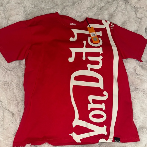 Von Dutch Red Tee with Off White Logo - Picture 2 of 3